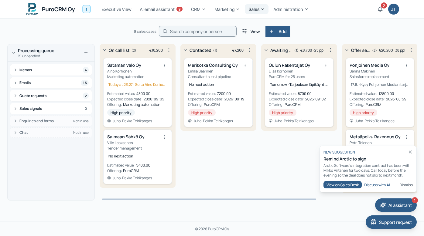 Sales pipeline, AI summary and the value of your opportunities.